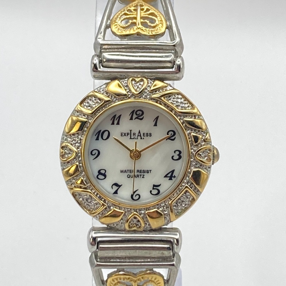 LA Express Butterfly Womens Watch Heart Gold Silver Tone Filigree New Battery